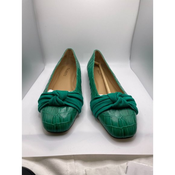 talbots stella knot croc embossed green flat square toe size 8